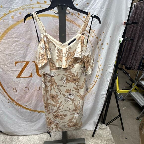 RACHEL RACHEL ROY Womens Beige Cold Shoulder Ruffled Slit Back Hem Zippered Flor - Picture 3 of 3